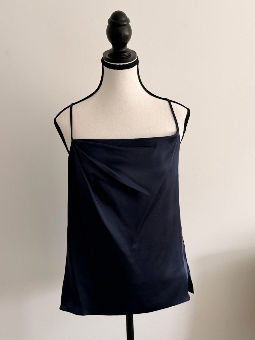 Reiss Navy Satin Square-Neck Camisole with Slim Straps